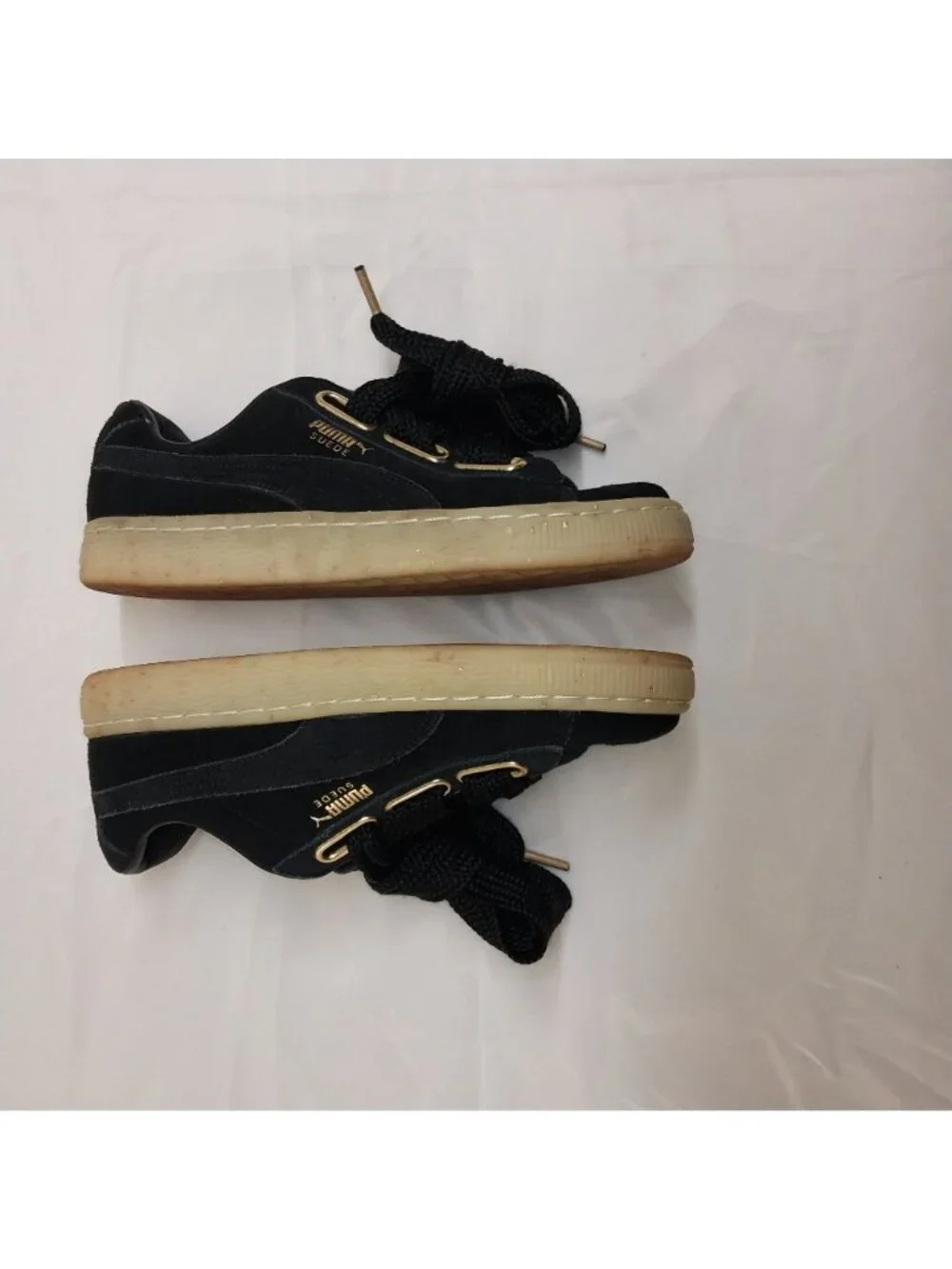 Puma Suede Womens Shoes Size 6 Black Gold Casual Sneakers